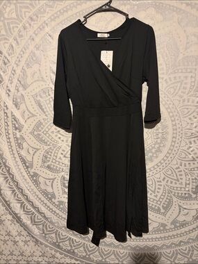 Pinup Fashion Black Faux Wrap Midi Dress NWT Size 14W